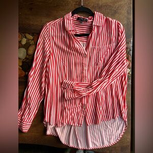 Hi low striped button up shirt